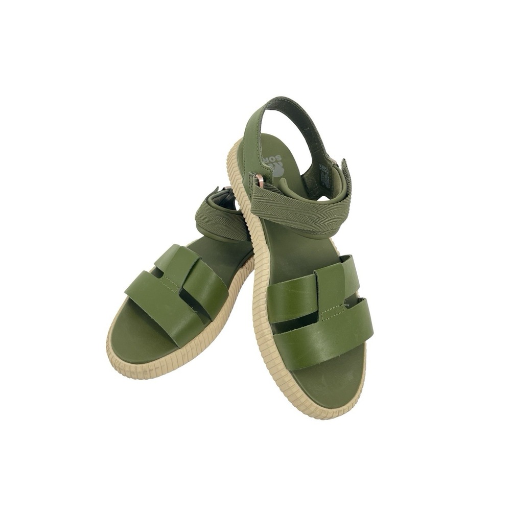 SOREL Women's Green Strappy Leather Sandals Hook & Loop Ankle Strap US 7.5